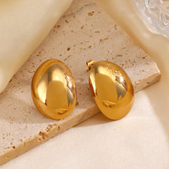 Wholesale 1 Pair Simple Classic Style Oval Water Droplets Plating 304 Stainless Steel 18K Gold Plated Ear Studs - ChicMeto