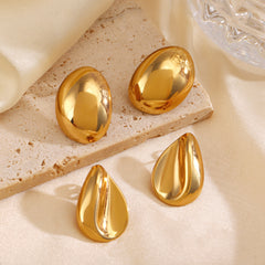 Wholesale 1 Pair Simple Classic Style Oval Water Droplets Plating 304 Stainless Steel 18K Gold Plated Ear Studs - ChicMeto