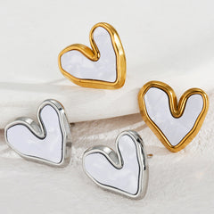 Wholesale 1 Pair Simple Style Heart Shape Inlay 304 Stainless Steel Pearl Ear Studs - ChicMeto