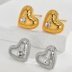 Wholesale 1 Pair Simple Style Heart Shape Inlay 304 Stainless Steel Pearl Ear Studs - ChicMeto