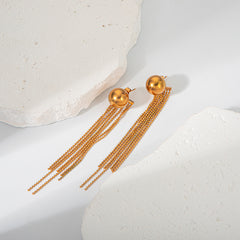 Wholesale 1 Pair Casual Hawaiian Classic Style C Shape Round Tassel Plating 304 Stainless Steel 14K Gold Plated Drop Earrings - ChicMeto