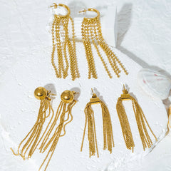 Wholesale 1 Pair Casual Hawaiian Classic Style C Shape Round Tassel Plating 304 Stainless Steel 14K Gold Plated Drop Earrings - ChicMeto