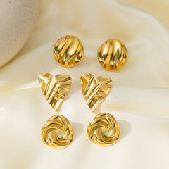 wholesale Vintage Simple Streetwear Geometric 316L Stainless Steel 18K Gold Plated Ear Studs - ChicMeto