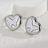 Wholesale 1 Pair Simple Style Heart Shape Inlay 304 Stainless Steel Pearl Ear Studs - ChicMeto