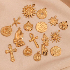 Wholesale 1 Piece 304 Stainless Steel 18K Gold Plated Cross Sun Hand Polished Pendant - ChicMeto