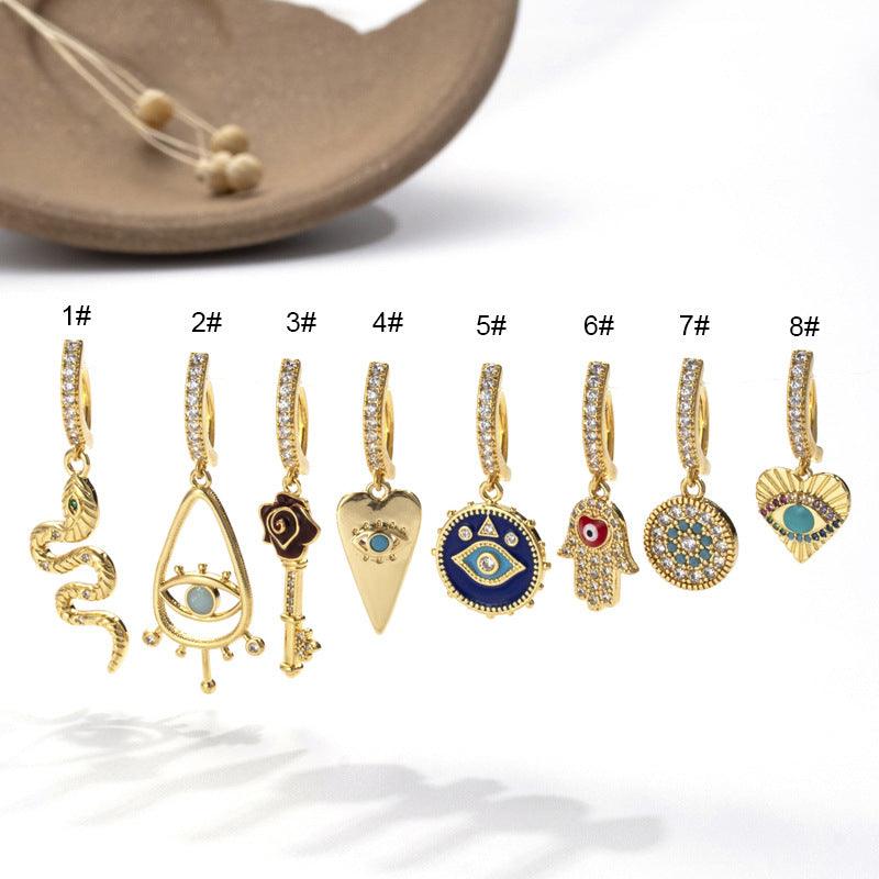 Wholesale 1 Piece Belly Rings Ethnic Style Devil's Eye Heart Shape Snake Copper Inlay Turquoise Zircon - ChicMeto