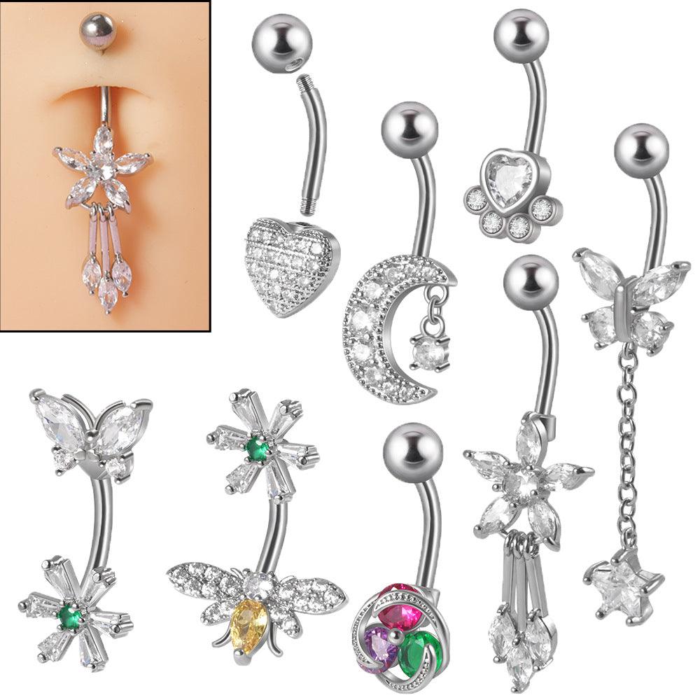 Wholesale 1 Piece Belly Rings Simple Style Flower Butterfly 304 Stainless Steel Copper Inlay Zircon - ChicMeto