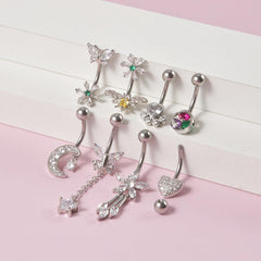 Wholesale 1 Piece Belly Rings Simple Style Flower Butterfly 304 Stainless Steel Copper Inlay Zircon - ChicMeto