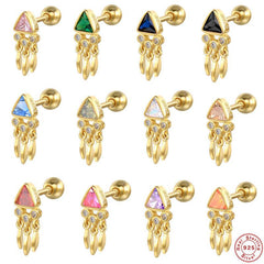 Wholesale 1 Piece Casual Simple Style Triangle Tassel Sterling Silver 18K Gold Plated Ear Studs - ChicMeto