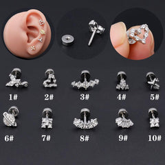 Wholesale 1 Piece Classic Style Geometric Stainless Steel Copper Polishing Plating Inlay Zircon 18K Gold Plated Ear Cartilage Rings Studs - ChicMeto