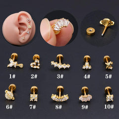 Wholesale 1 Piece Classic Style Geometric Stainless Steel Copper Polishing Plating Inlay Zircon 18K Gold Plated Ear Cartilage Rings Studs - ChicMeto