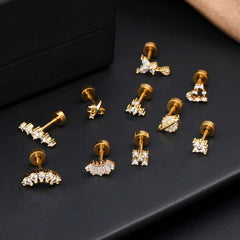 Wholesale 1 Piece Classic Style Geometric Stainless Steel Copper Polishing Plating Inlay Zircon 18K Gold Plated Ear Cartilage Rings Studs - ChicMeto