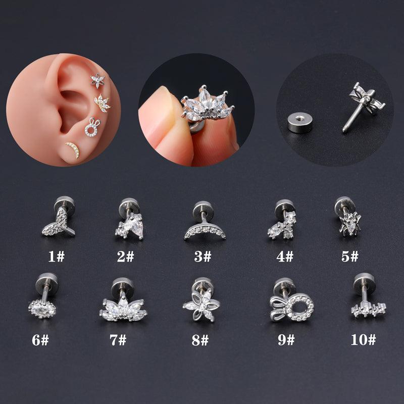 Wholesale 1 Piece Classic Style Insect Flower Polishing Plating Inlay Stainless Steel Copper Zircon 18k Gold Plated Ear Studs - ChicMeto