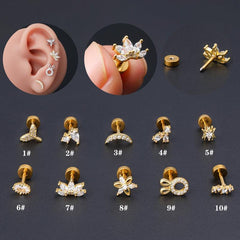 Wholesale 1 Piece Classic Style Insect Flower Polishing Plating Inlay Stainless Steel Copper Zircon 18k Gold Plated Ear Studs - ChicMeto