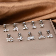 Wholesale 1 Piece Classic Style Insect Flower Polishing Plating Inlay Stainless Steel Copper Zircon 18k Gold Plated Ear Studs - ChicMeto