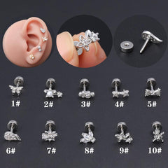 Wholesale 1 Piece Classic Style Star Flower Butterfly 316 Stainless Steel Copper Polishing Inlay Zircon 18K Gold Plated Ear Cartilage Rings Studs - ChicMeto