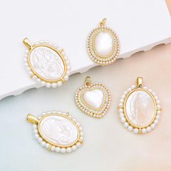 Wholesale 1 Piece Copper Artificial Pearls Shell 18K Gold Plated Inlay Polished Pendant - ChicMeto