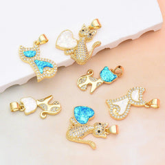 Wholesale 1 Piece Cute Heart Shape Cat Copper Plating Inlay Pendant Jewelry Accessories - ChicMeto