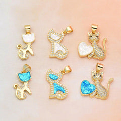 Wholesale 1 Piece Cute Heart Shape Cat Copper Plating Inlay Pendant Jewelry Accessories - ChicMeto