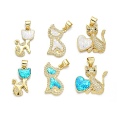 Wholesale 1 Piece Cute Heart Shape Cat Copper Plating Inlay Pendant Jewelry Accessories - ChicMeto