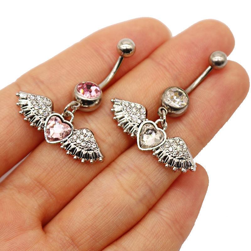 Wholesale 1 Piece Cute Pastoral Simple Style Star Heart Shape Wings Stainless Steel Alloy Plating Inlay Acrylic Rhinestones Glass White Gold Plated Belly Rings - ChicMeto