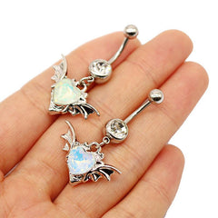 Wholesale 1 Piece Cute Pastoral Simple Style Star Heart Shape Wings Stainless Steel Alloy Plating Inlay Acrylic Rhinestones Glass White Gold Plated Belly Rings - ChicMeto