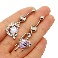 Wholesale 1 Piece Cute Pastoral Simple Style Star Heart Shape Wings Stainless Steel Alloy Plating Inlay Acrylic Rhinestones Glass White Gold Plated Belly Rings - ChicMeto