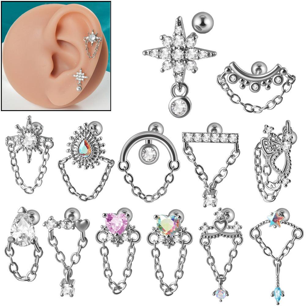 Wholesale 1 Piece Ear Cartilage Rings Studs Elegant Glam Flower 304 Stainless Steel Copper Inlay Zircon - ChicMeto