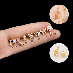 Wholesale 1 Piece Ear Cartilage Rings Studs Fashion Heart Shape Owl Butterfly Copper Plating Inlay Zircon - ChicMeto