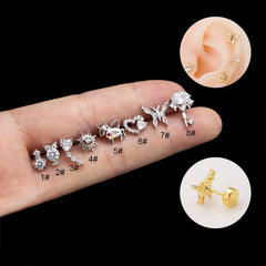 Wholesale 1 Piece Ear Cartilage Rings Studs Fashion Heart Shape Owl Butterfly Copper Plating Inlay Zircon - ChicMeto