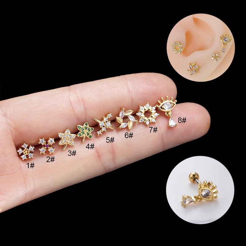 Wholesale 1 Piece Ear Cartilage Rings Studs IG Style Star Eye Flower Copper Plating Inlay Zircon - ChicMeto