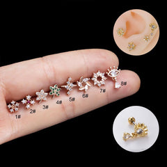 Wholesale 1 Piece Ear Cartilage Rings Studs IG Style Star Eye Flower Copper Plating Inlay Zircon - ChicMeto