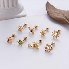 Wholesale 1 Piece Ear Cartilage Rings Studs IG Style Star Eye Flower Copper Plating Inlay Zircon - ChicMeto