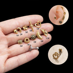 Wholesale 1 Piece Ear Cartilage Rings Studs Retro Four Leaf Clover Moon Heart Shape 316 Stainless Steel Plating - ChicMeto