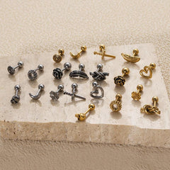 Wholesale 1 Piece Ear Cartilage Rings Studs Retro Four Leaf Clover Moon Heart Shape 316 Stainless Steel Plating - ChicMeto