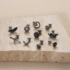 Wholesale 1 Piece Ear Cartilage Rings Studs Retro Four Leaf Clover Moon Heart Shape 316 Stainless Steel Plating - ChicMeto