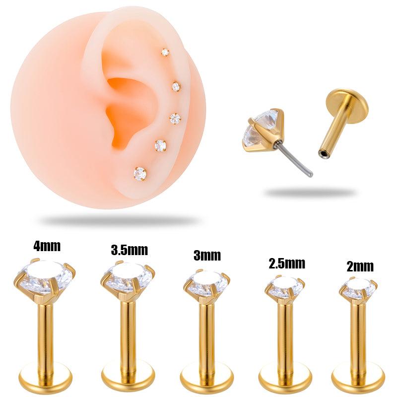 Wholesale 1 Piece Ear Cartilage Rings Studs Simple Style Round 316 Stainless Steel Plating Inlay Zircon - ChicMeto