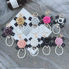 Wholesale 1 Piece Fashion Heart Shape Flower PU Leather Imitation Pearl Women's Bag Pendant Keychain - ChicMeto