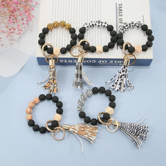 Wholesale 1 Piece Fashion Tassel PU Leather Beaded Women's Keychain - ChicMeto