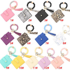 Wholesale 1 Piece Fashion Tassel Solid Color Leopard PU Leather Beaded Women's Keychain - ChicMeto