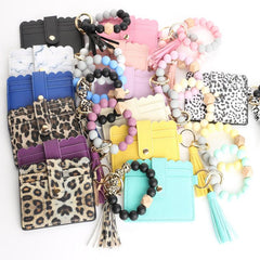 Wholesale 1 Piece Fashion Tassel Solid Color Leopard PU Leather Beaded Women's Keychain - ChicMeto