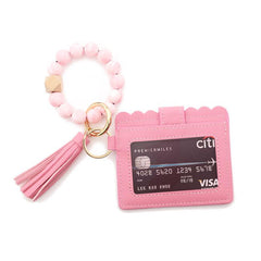 Wholesale 1 Piece Fashion Tassel Solid Color Leopard PU Leather Beaded Women's Keychain - ChicMeto