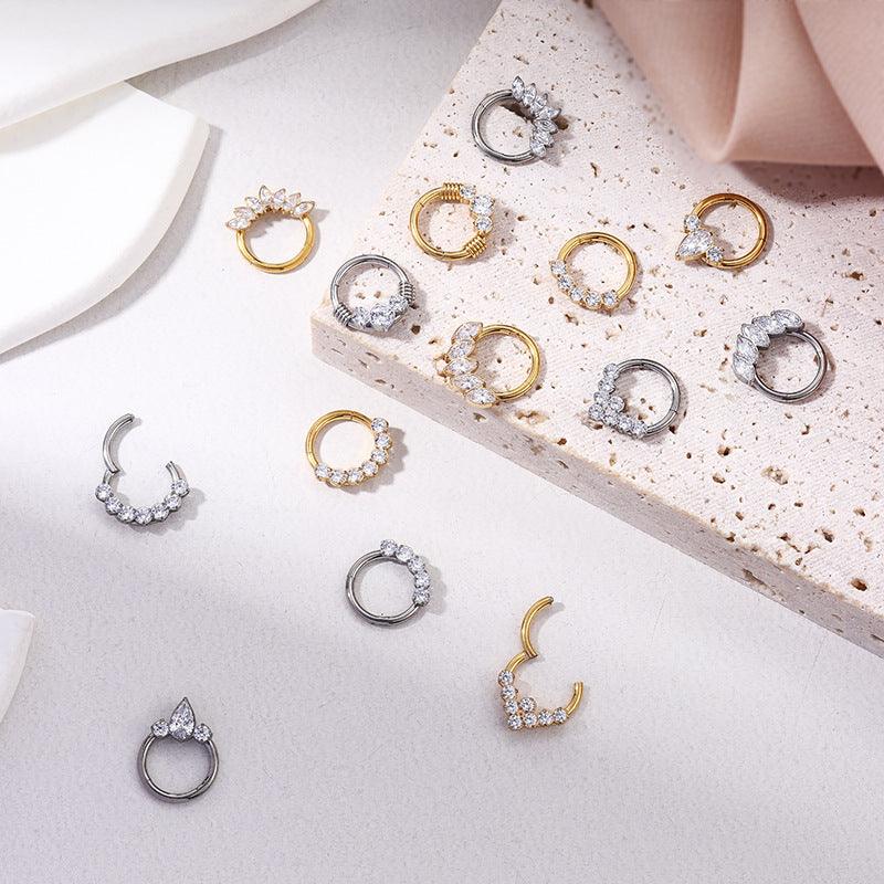 Wholesale 1 Piece Nose Rings & Studs Retro Leaf Water Droplets Pure Titanium Inlaid Zircon - ChicMeto