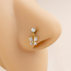 Wholesale 1 Piece Nose Rings Studs Fashion Butterfly 316L Stainless Steel Copper Inlaid Zircon - ChicMeto