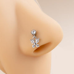 Wholesale 1 Piece Nose Rings Studs Fashion Butterfly 316L Stainless Steel Copper Inlaid Zircon - ChicMeto