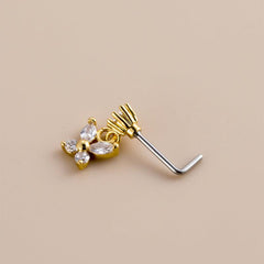 Wholesale 1 Piece Nose Rings Studs Fashion Butterfly 316L Stainless Steel Copper Inlaid Zircon - ChicMeto