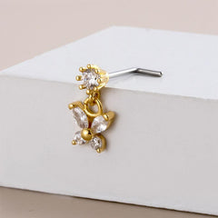 Wholesale 1 Piece Nose Rings Studs Fashion Butterfly 316L Stainless Steel Copper Inlaid Zircon - ChicMeto