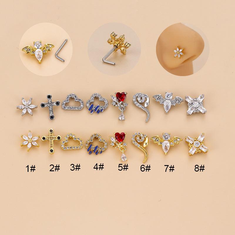 Wholesale 1 Piece Nose Rings Studs Fashion Clouds Heart Shape Flower 316L Stainless Steel Copper Plating Zircon - ChicMeto