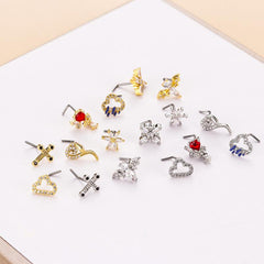 Wholesale 1 Piece Nose Rings Studs Fashion Clouds Heart Shape Flower 316L Stainless Steel Copper Plating Zircon - ChicMeto