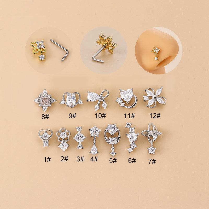 Wholesale 1 Piece Nose Rings Studs Fashion Flower Bow Knot 316L Stainless Steel Copper Plating Zircon - ChicMeto